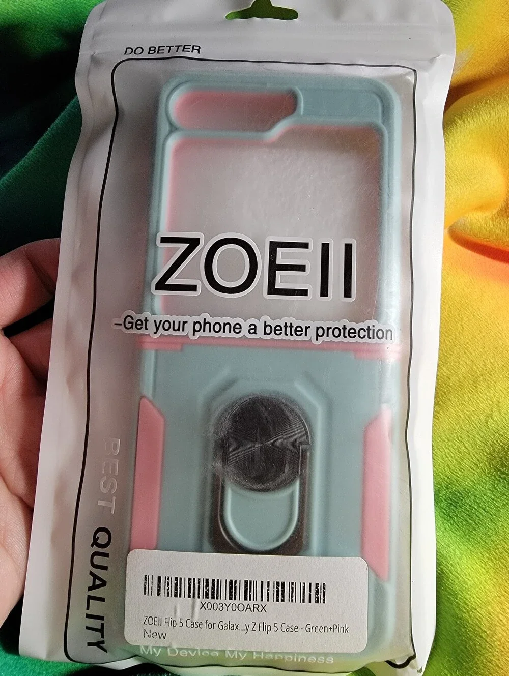 Samsung Z Flip5 Dual-Tone Protective Case with Ring Stand - Mint & Pink